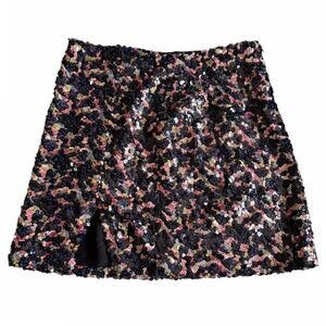 Urban Outfitters Black Mini Skirt Colorful Embellished Sequin Slit Small NWT